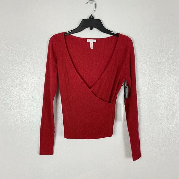 LEITH RIB WRAP SWEATER LONG SLEEVE TOP KNIT RED S - Picture 5 of 9